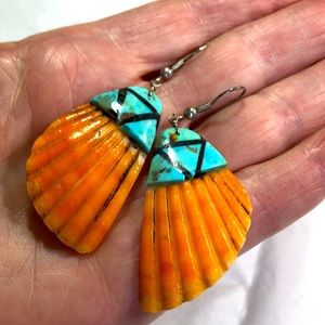 Beautiful inlaid turquoise and shell earrings